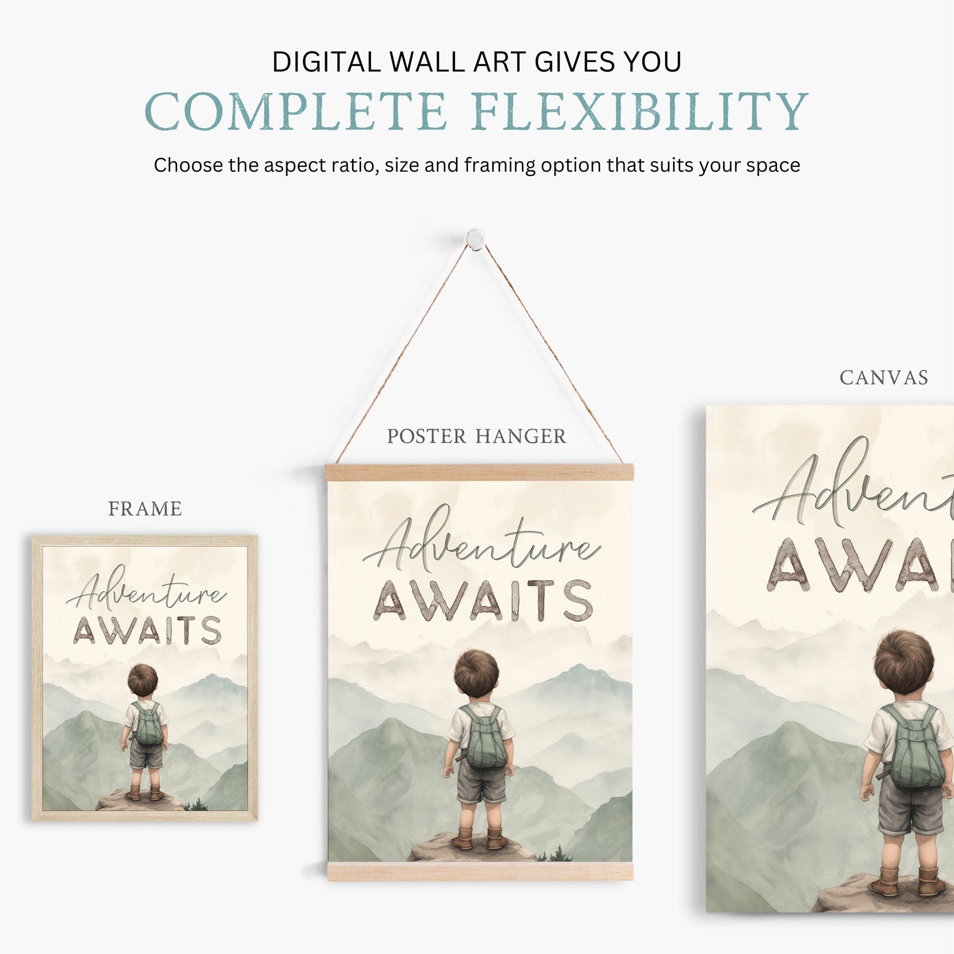Adventure Awaits Art, Boys Room Decor, Toddler Wall Decor, Nursery Quote - WildfieldPrints