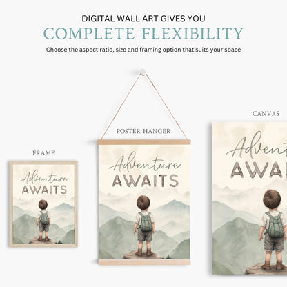 Adventure Awaits Art, Boys Room Decor, Toddler Wall Decor, Nursery Quote - WildfieldPrints