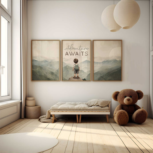 Adventure Awaits Art, Boys Room Decor, Toddler Wall Decor, Nursery Quote - WildfieldPrints