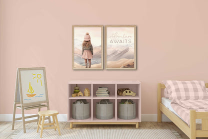 Adventure Awaits Art, Nursery Quote for Girls, Toddler Room Decor - WildfieldPrints