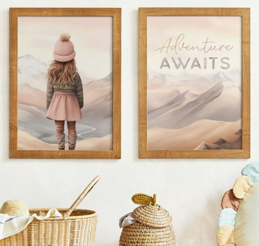 Adventure Awaits Art, Nursery Quote for Girls, Toddler Room Decor - WildfieldPrints