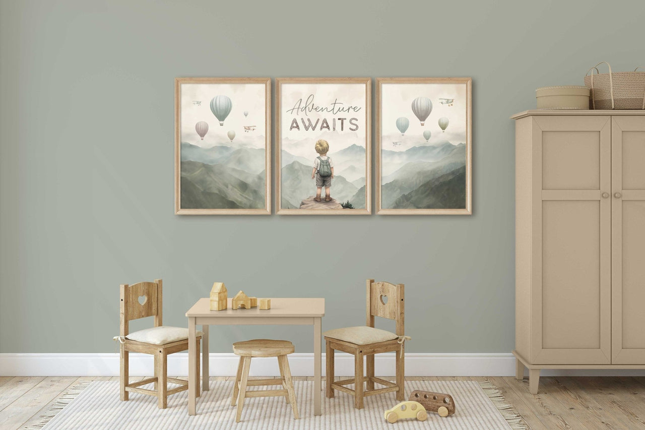 Blonde Boy Explorer Wall Art – Adventure Boys Room Print • Set of 3