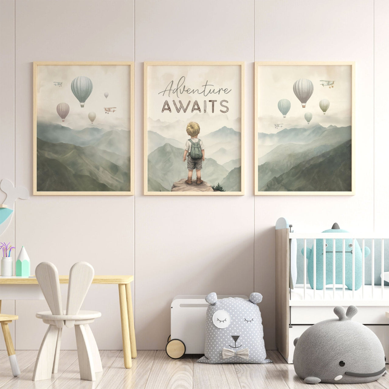 Blonde Boy Explorer Wall Art – Adventure Boys Room Print • Set of 3