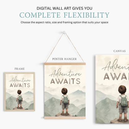 Adventure Awaits Nursery Print, Boy Adventure Quote, Kids Room Decor - WildfieldPrints