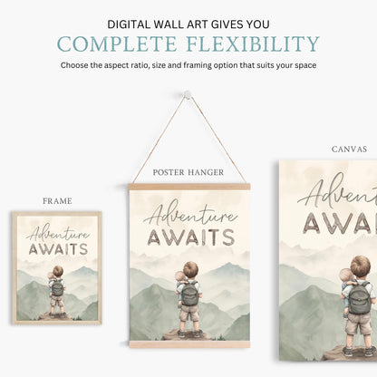 Adventure Awaits Nursery Print, Mountain Wall Decor, Baby Boy Gift - WildfieldPrints