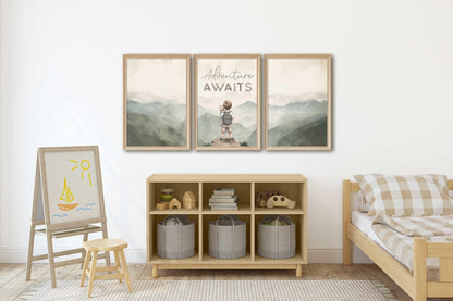 Adventure Awaits Nursery Print, Mountain Wall Decor, Baby Boy Gift - WildfieldPrints