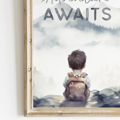 Adventure Awaits Nursery Print, Woodland Animal Quote Decor, Bear & Fox Art - WildfieldPrints