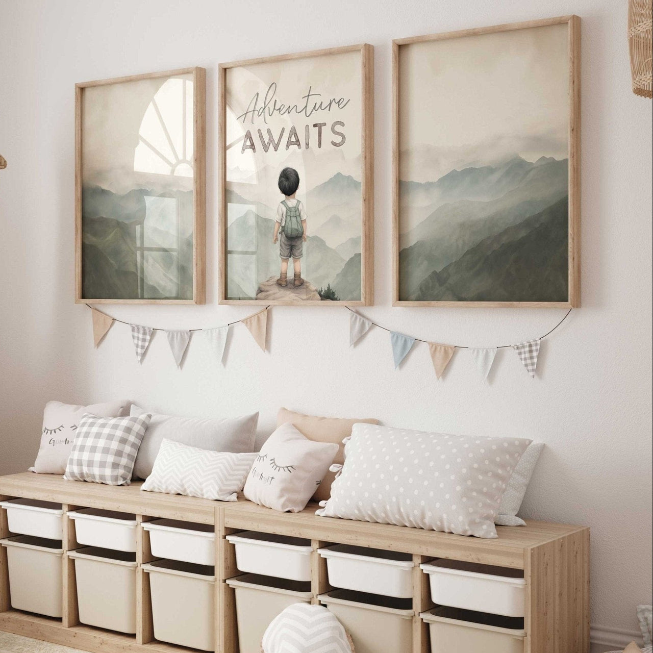 Black Hair Little Boy Wall Art – Adventure Nursery Print for Boys Room • Set of 3