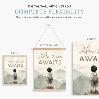 Adventure Awaits Nursery Quote Art, Boys Room Decor, Toddler Wall Decor - WildfieldPrints