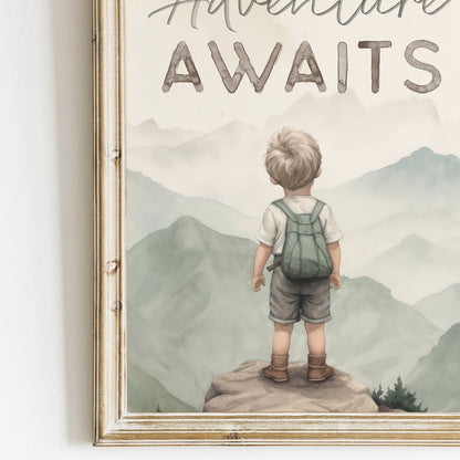 Adventure Awaits Print, Adventure Wall Art Boy, Mountain Nursery Prints, Quote Nursery Art, Forest Toddler Room Decor, Printable Nursery Art - My Store
