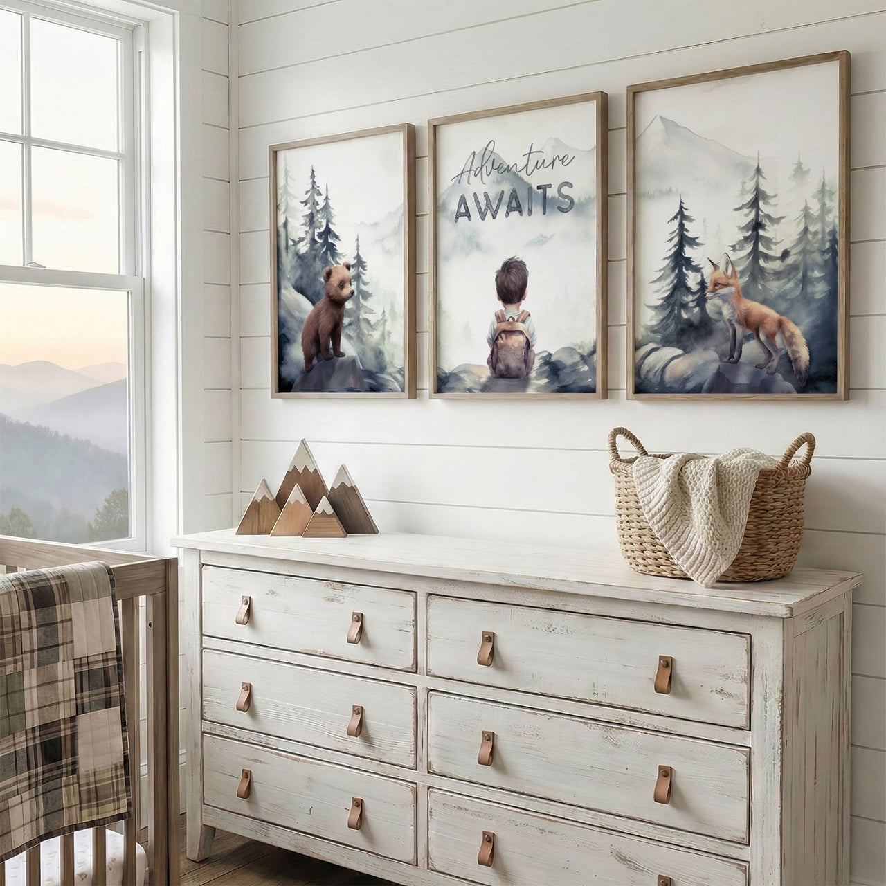 'Adventure Awaits' Print - Bear & Fox Wall Art – Woodland Boys Room Decor • Set of 3