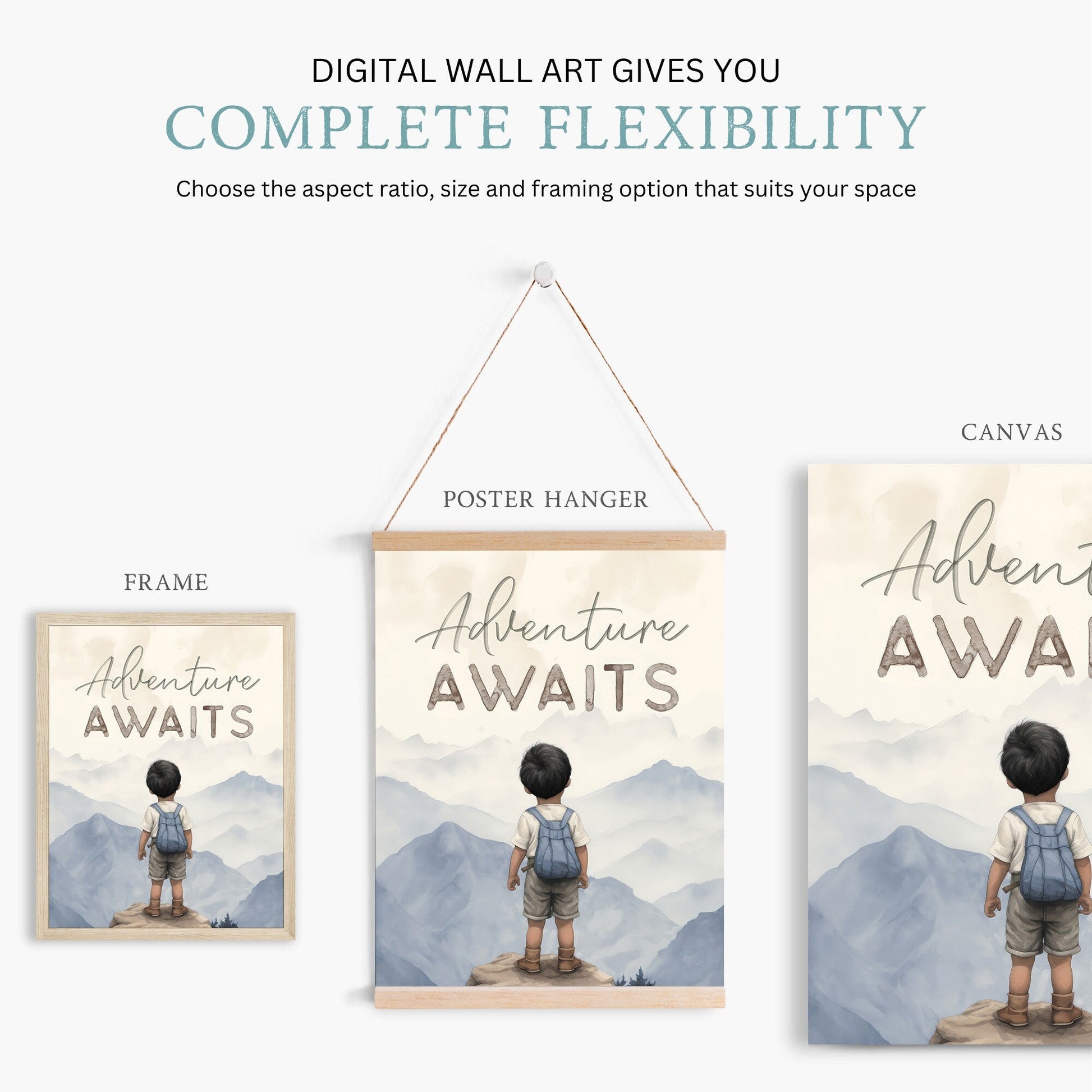 Adventure Awaits Print, Boys Room Decor, Mountain Themed Art - WildfieldPrints