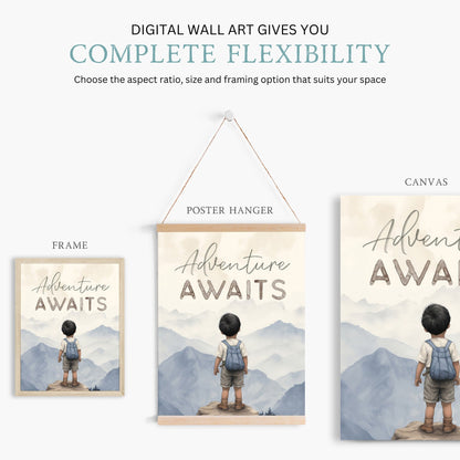 Adventure Awaits Print, Boys Room Decor, Mountain Themed Art - WildfieldPrints