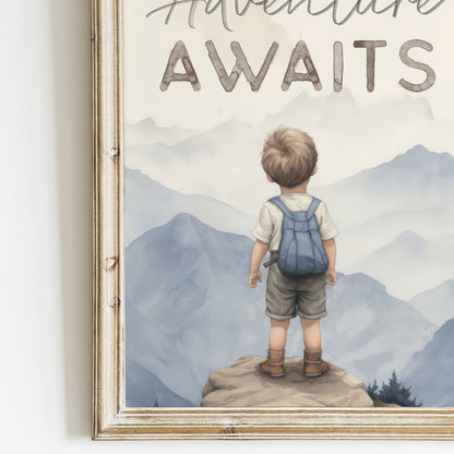 Adventure Awaits Print, Boys Room Decor, Mountain Themed Art - WildfieldPrints