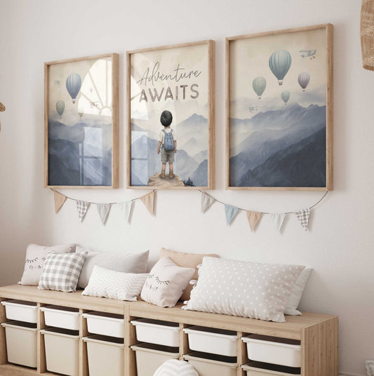 Adventure Awaits Print, Boys Room Decor, Mountain Themed Art - WildfieldPrints