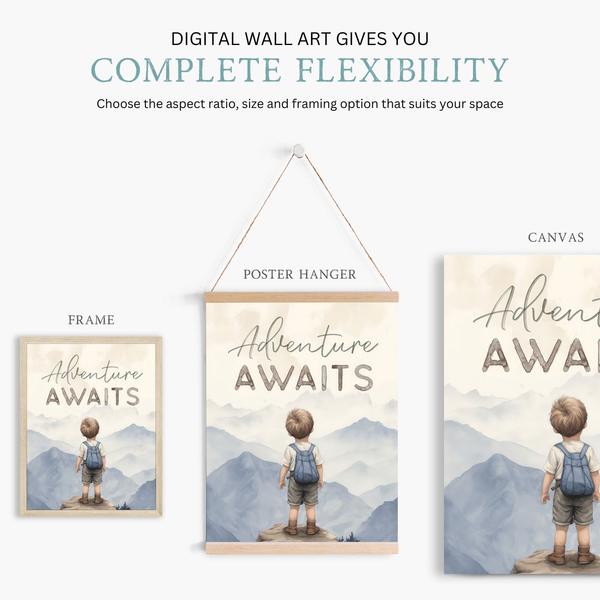 Adventure Awaits Print, Boys Room Decor, Mountain Themed Art - WildfieldPrints