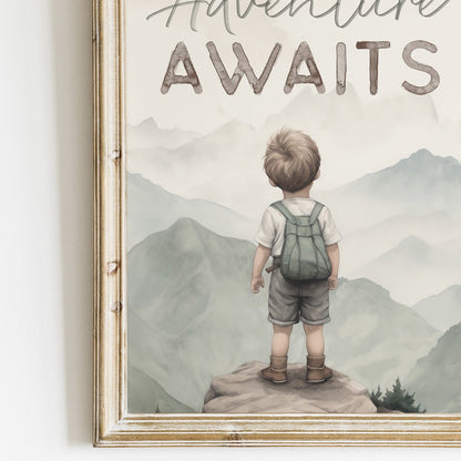 Adventure Awaits Print, Boy's Room Decor, Mountain - Themed Wall Art - WildfieldPrints