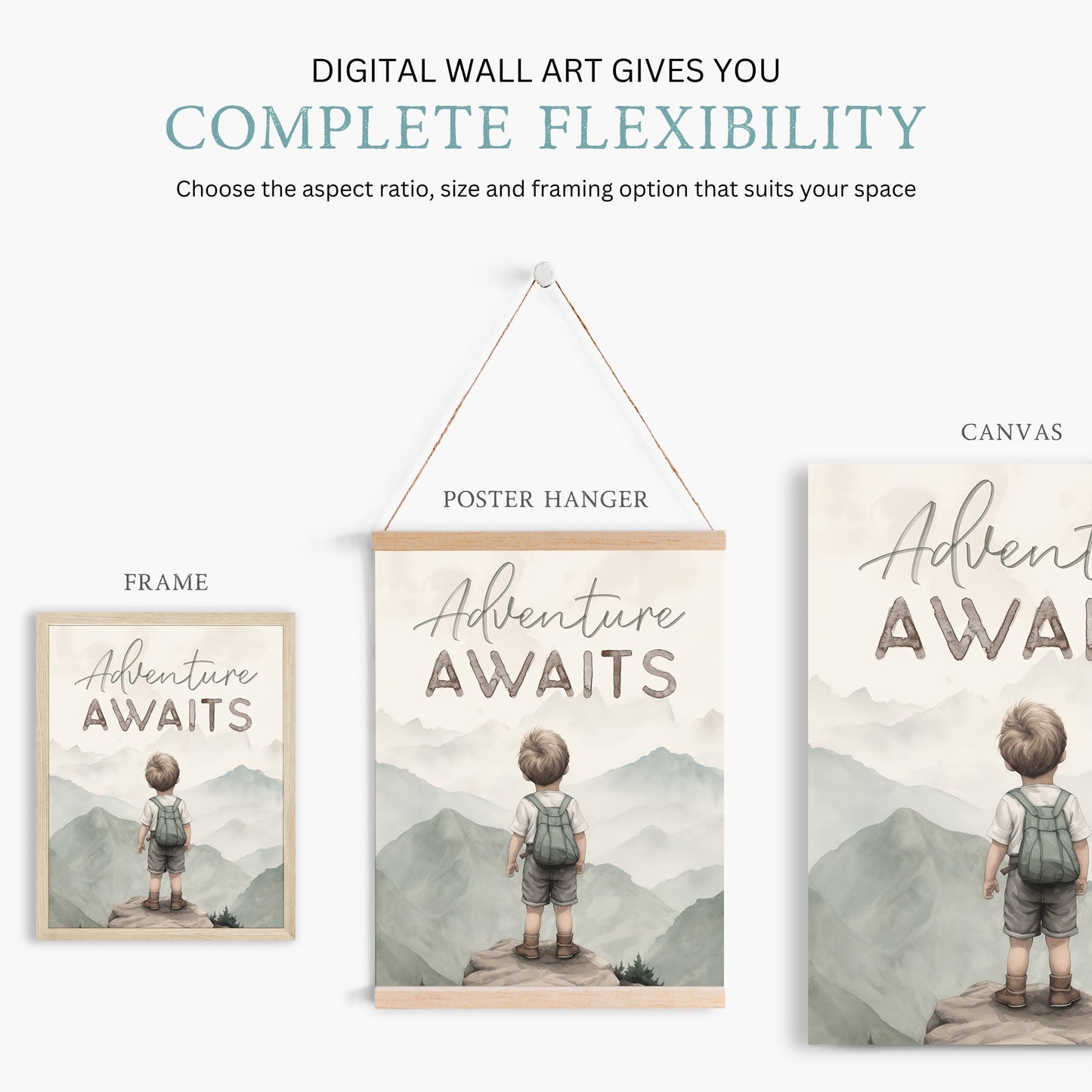 Adventure Awaits Print, Boy's Room Decor, Mountain - Themed Wall Art - WildfieldPrints