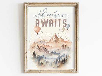 Adventure Awaits Print, Hiking and Camping Quote Kids Room Decor - WildfieldPrints