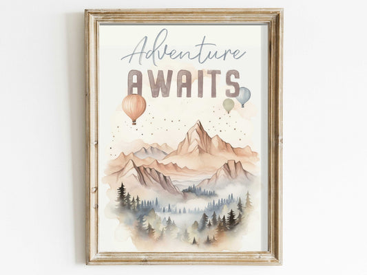 Adventure Awaits Print, Hiking and Camping Quote Kids Room Decor - WildfieldPrints