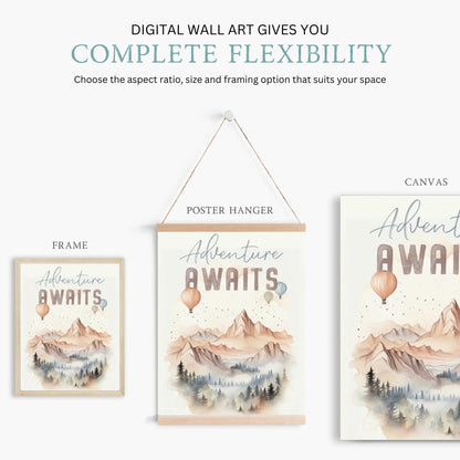 Adventure Awaits Print, Hiking and Camping Quote Kids Room Decor - WildfieldPrints