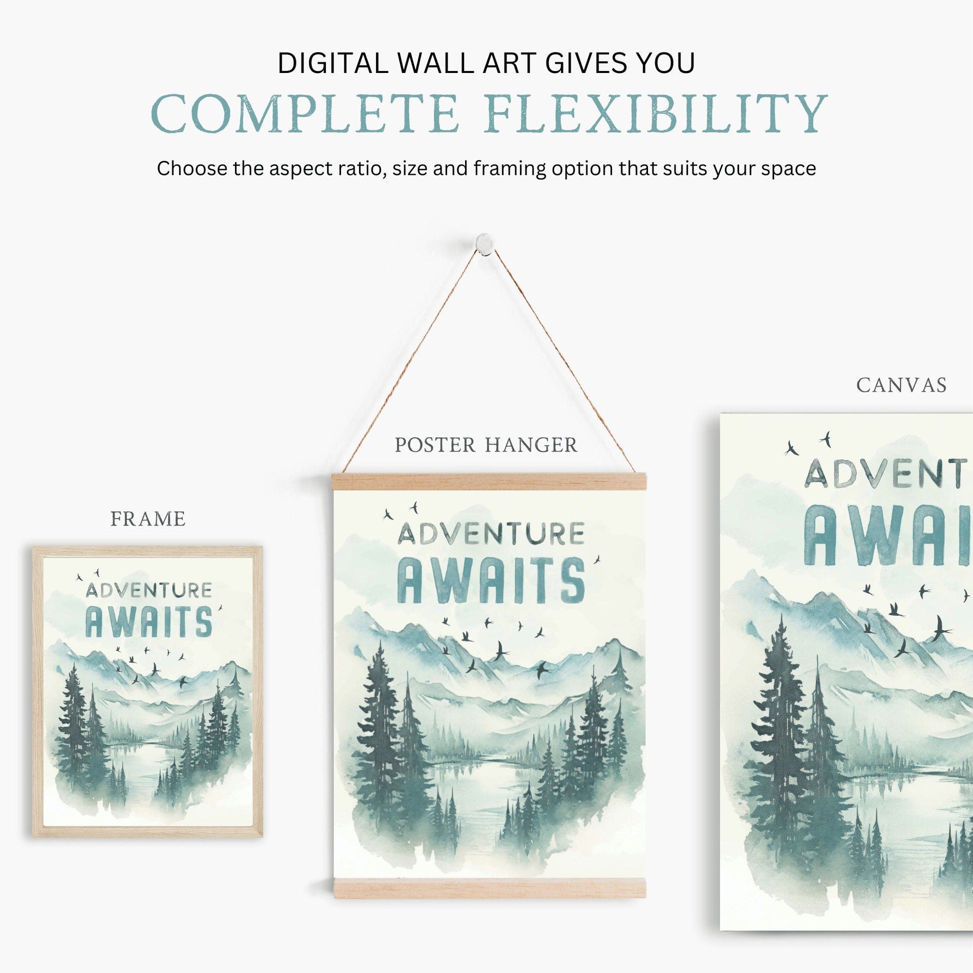 Adventure Awaits Print, Hiking & Camping Quote, Kids Room Decor, Inspirational Wall Art - WildfieldPrints