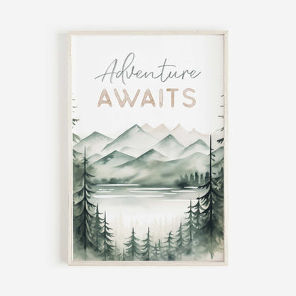 Adventure Awaits Print, Hiking & Camping Quote Wall Art, Vintage Nature Decor - WildfieldPrints