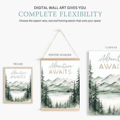Adventure Awaits Print, Hiking & Camping Quote Wall Art, Vintage Nature Decor - WildfieldPrints