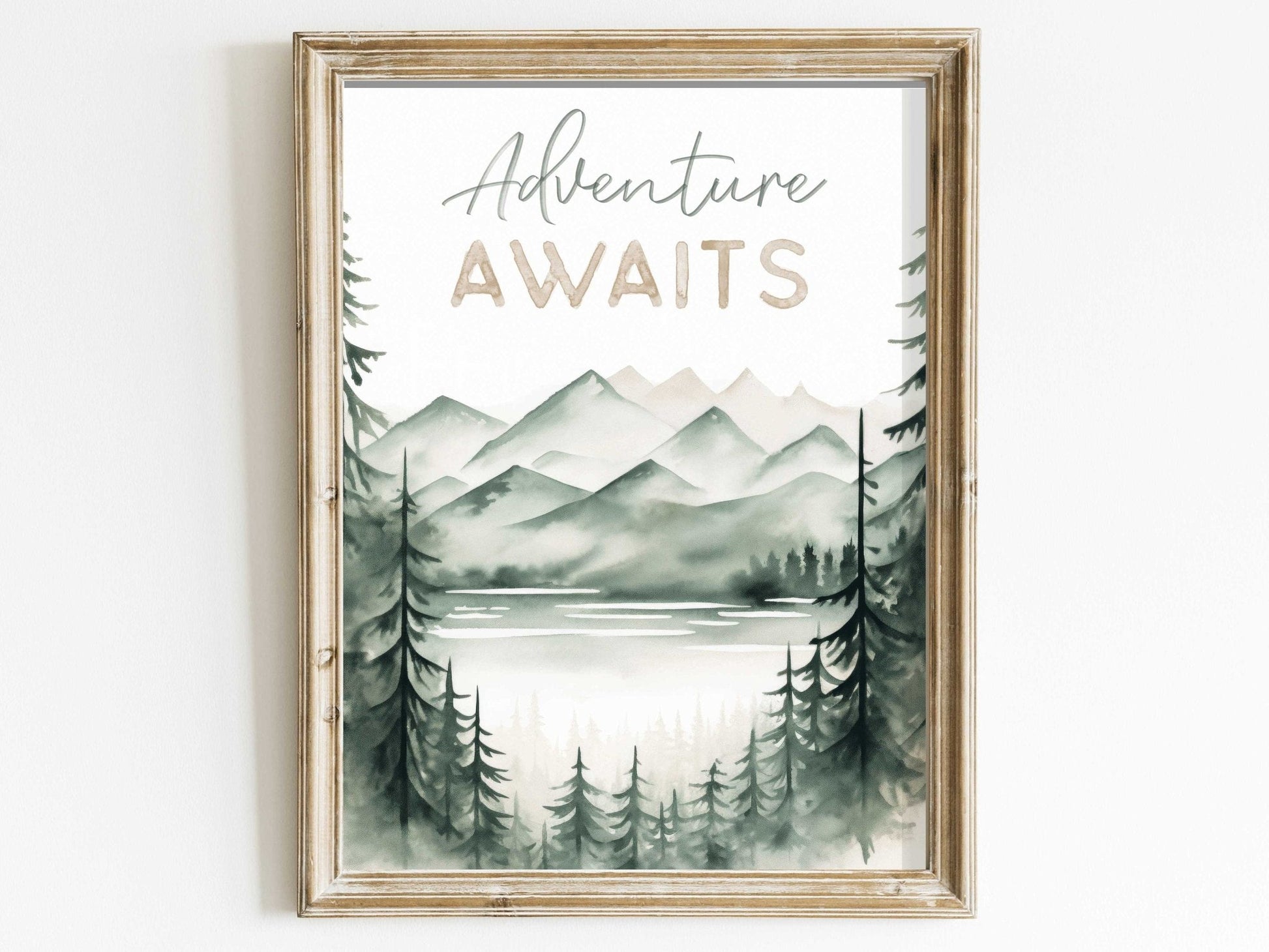 Adventure Awaits Print, Hiking & Camping Quote Wall Art, Vintage Nature Decor - WildfieldPrints
