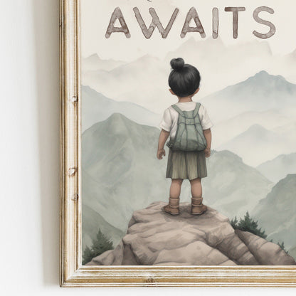 Adventure Awaits Print, Nursery Quote for Girls, Toddler Room Decor - WildfieldPrints