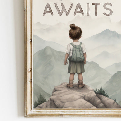 Adventure Awaits Print, Nursery Quote for Girls, Toddler Room Decor - WildfieldPrints
