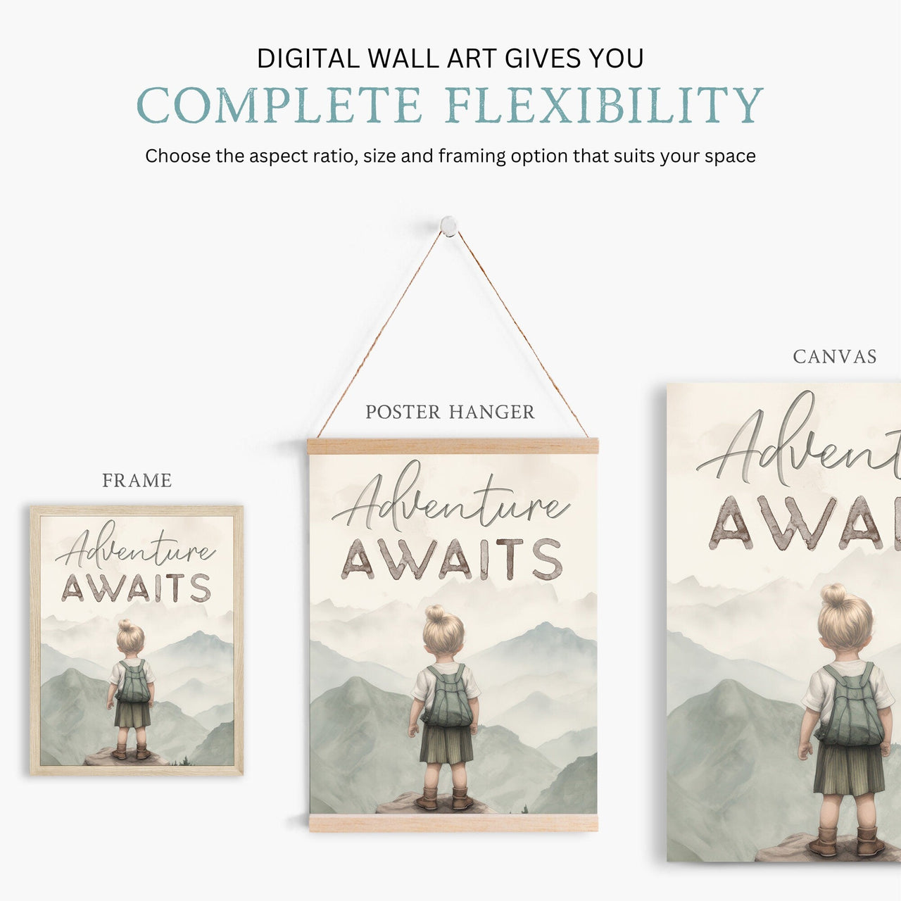 Adventure Awaits Wall Art – Exploration Girls Room Print • Set of 3
