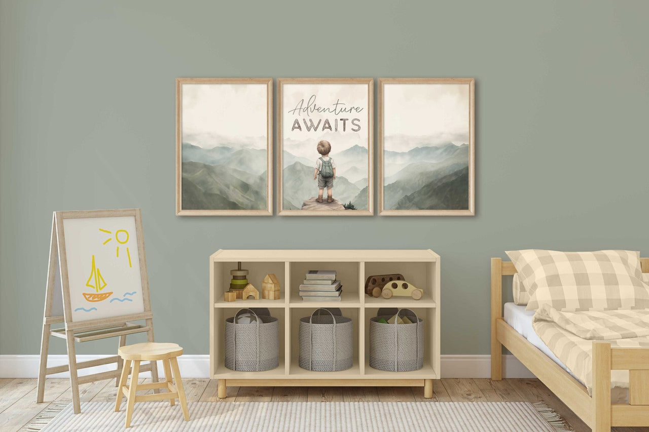 Mountain Nursery Print – Adventure Boys Room Wall Decor • Set of 3