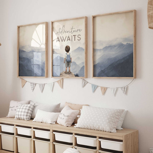 Adventure Awaits Quote Print, Boys Room Decor, Mountain Wall Art - WildfieldPrints