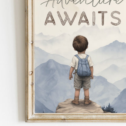 Adventure Awaits Quote Print, Boys Room Decor, Mountain Wall Art - WildfieldPrints
