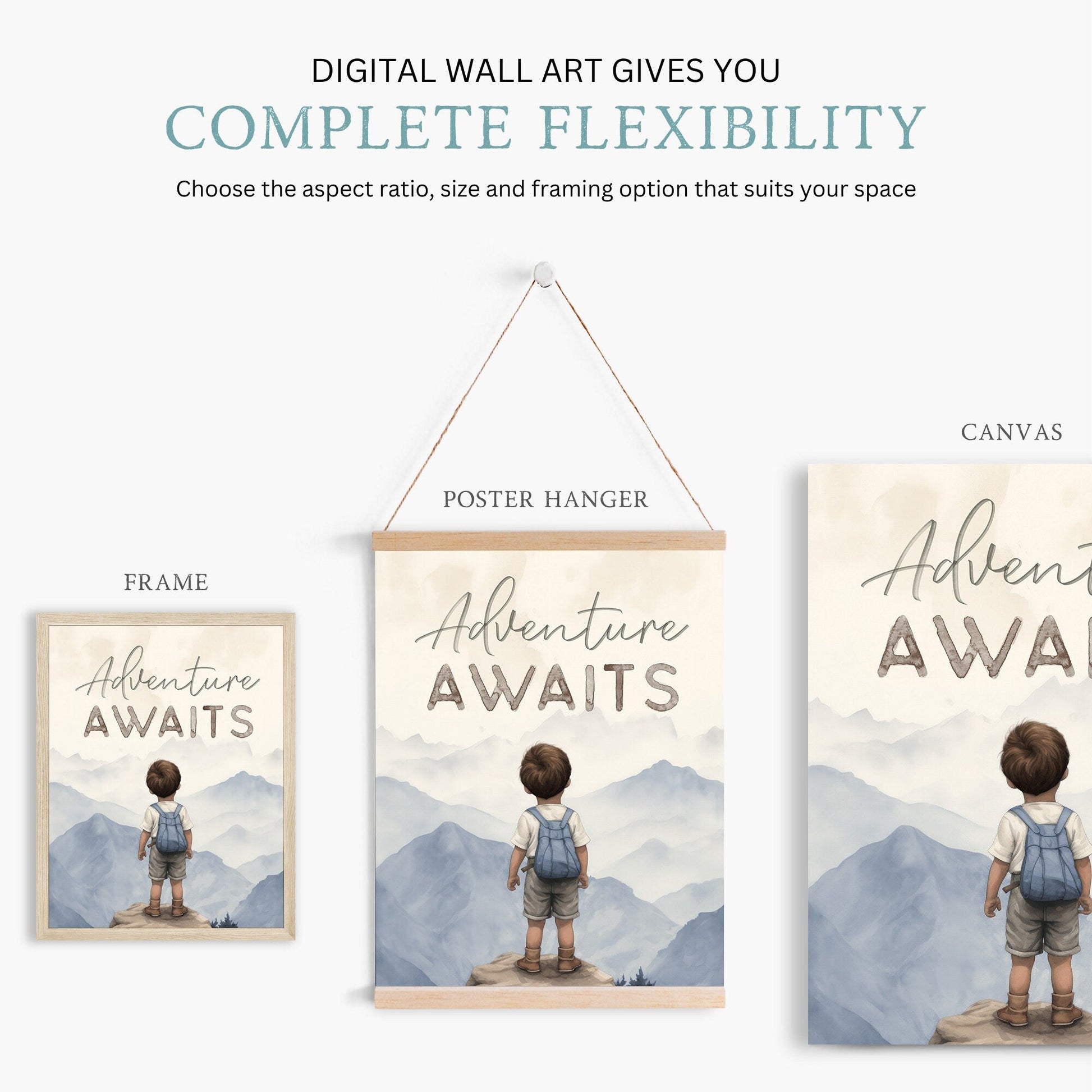 Adventure Awaits Quote Print, Boys Room Decor, Mountain Wall Art - WildfieldPrints