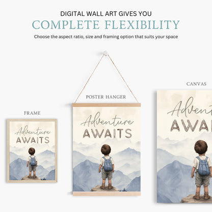 Adventure Awaits Quote Print, Boys Room Decor, Mountain Wall Art - WildfieldPrints