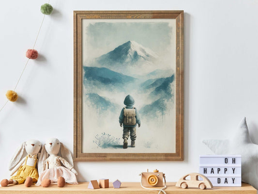 Adventure Boy Nursery Art, Mountain Wall Decor, Hiking Print for Boys - WildfieldPrints