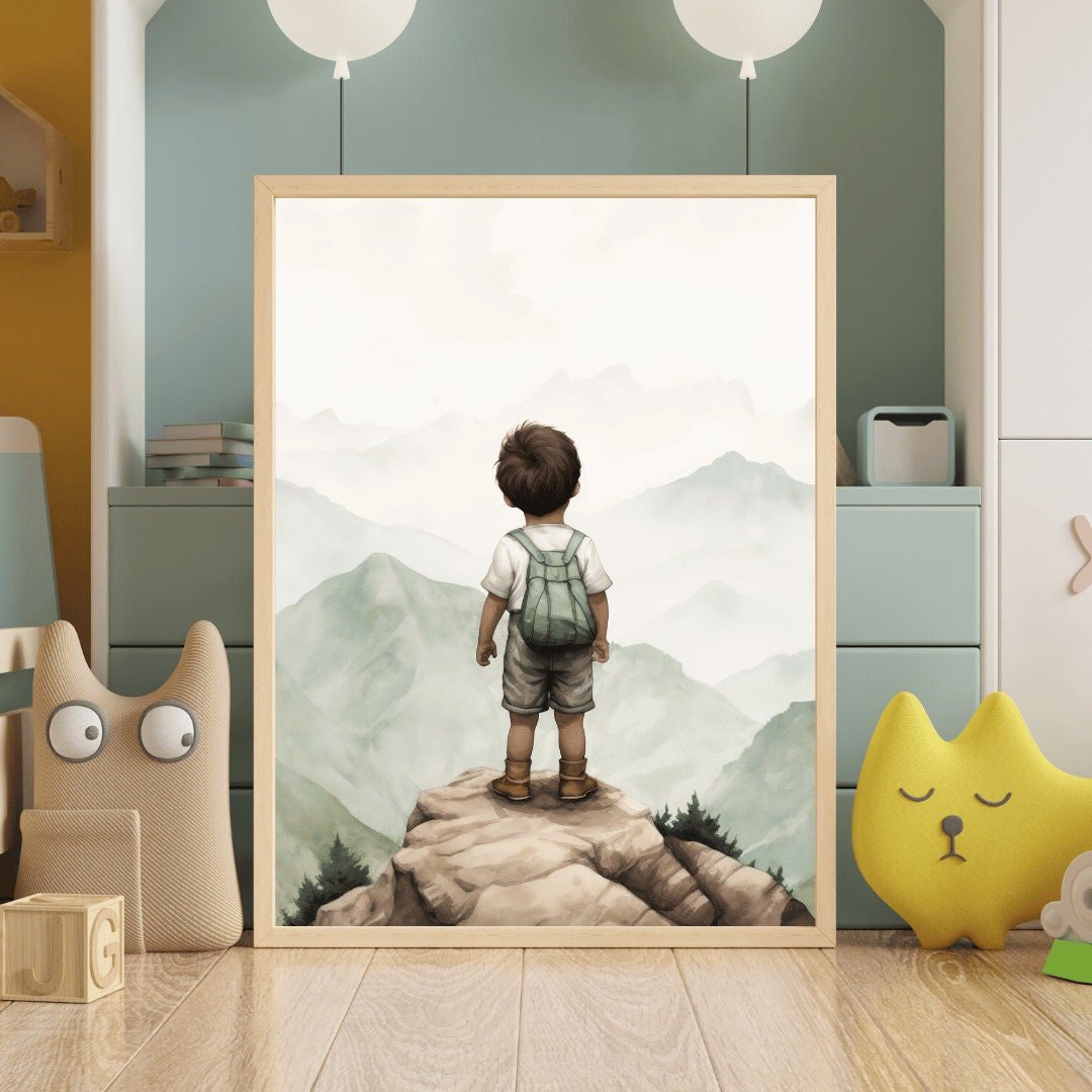 Adventure Boy Nursery Prints, Vintage Mountain Wall Decor, Hiking Art - WildfieldPrints