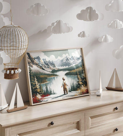 Adventure Boy Toddler Decor, Vintage Mountain Wall Art for Kids - WildfieldPrints