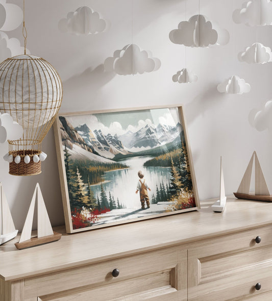 Adventure Boy Toddler Decor, Vintage Mountain Wall Art for Kids - WildfieldPrints