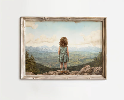Adventure Decor Girl, Nature Wall Art, Vintage Nursery Decor, Mountain Theme - WildfieldPrints