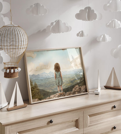 Adventure Decor Girl, Nature Wall Art, Vintage Nursery Decor, Mountain Theme - WildfieldPrints