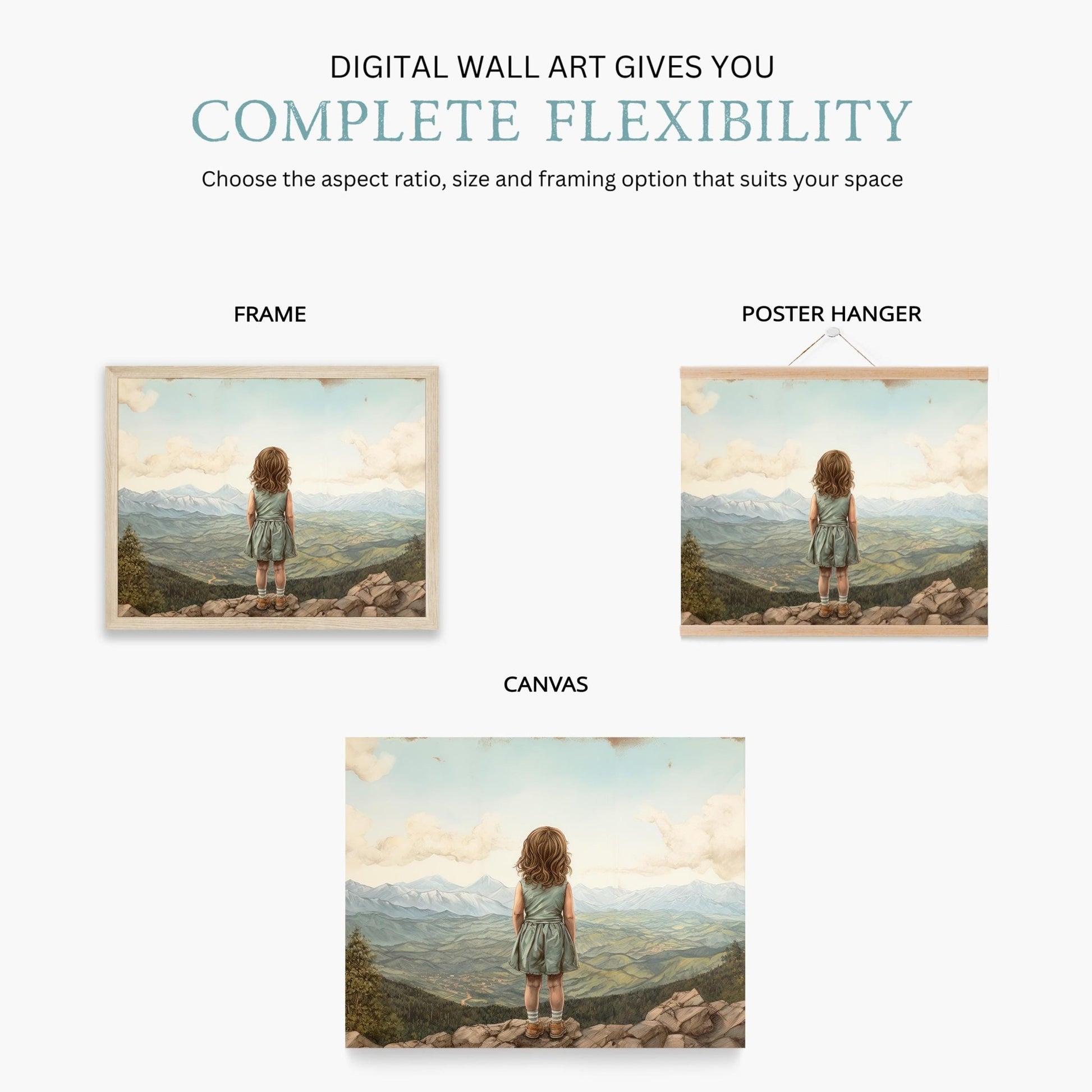 Adventure Decor Girl, Nature Wall Art, Vintage Nursery Decor, Mountain Theme - WildfieldPrints