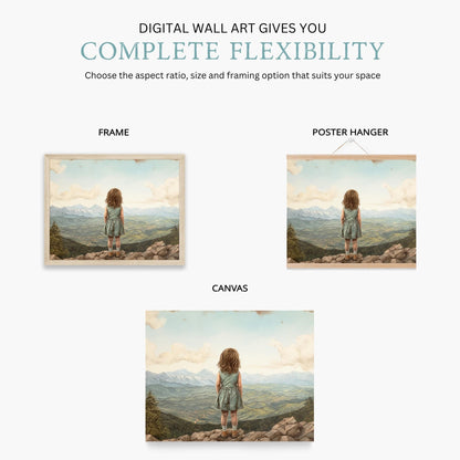 Adventure Decor Girl, Nature Wall Art, Vintage Nursery Decor, Mountain Theme - WildfieldPrints