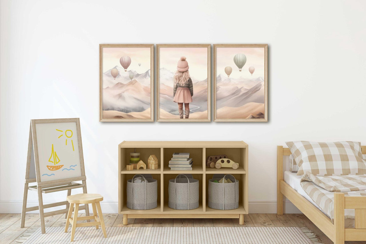 Blonde Little Girl Print – Adventure Nursery Wall Decor for Girls Room • Set of 3