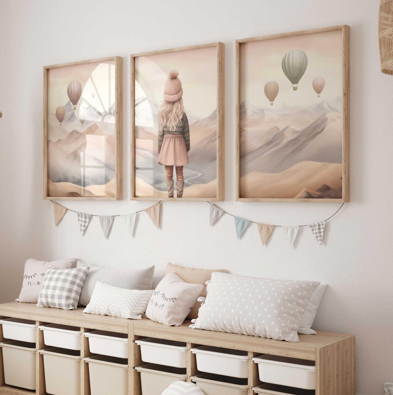 Blonde Little Girl Print – Adventure Nursery Wall Decor for Girls Room • Set of 3