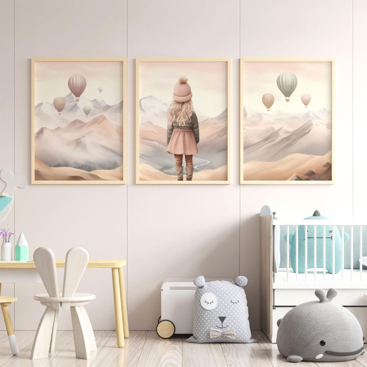 Blonde Little Girl Print – Adventure Nursery Wall Decor for Girls Room • Set of 3