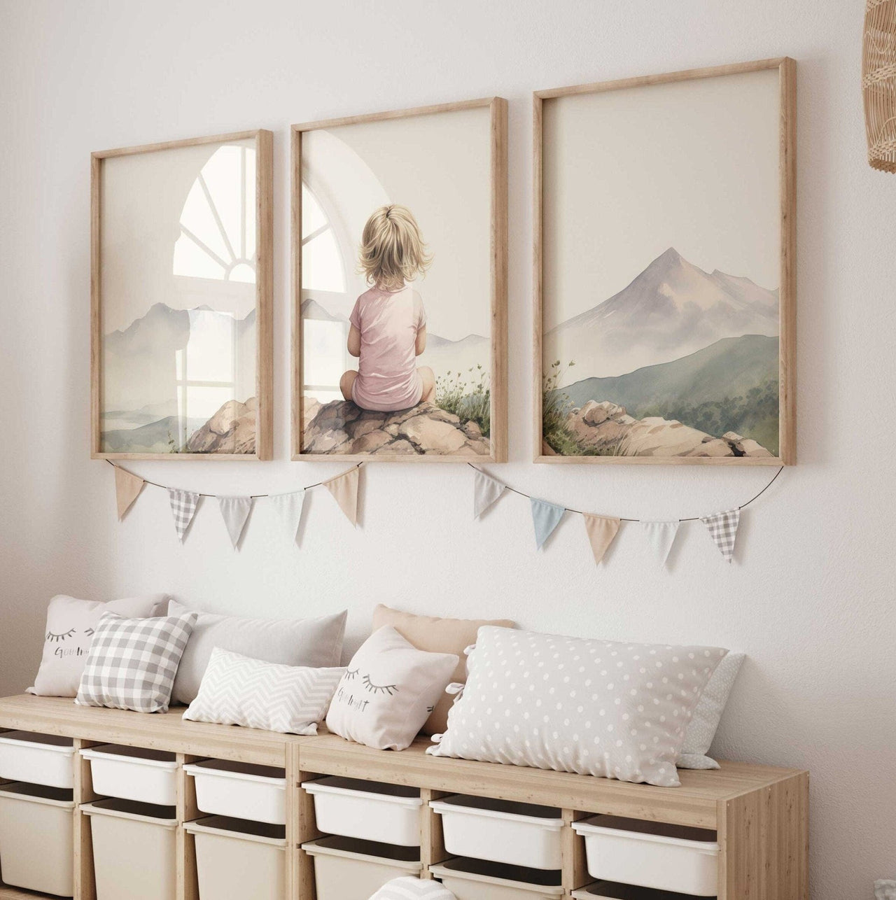 Mountain Wall Art – Adventure Nursery Decor for Girls Room • Set of 3