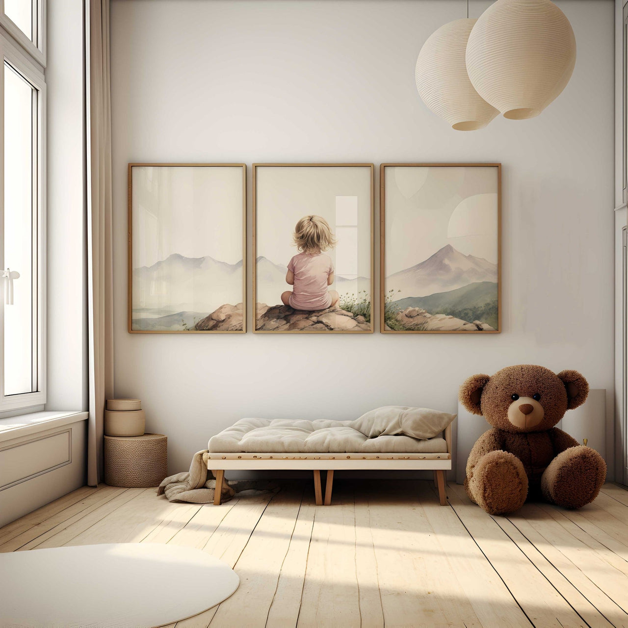 Mountain Wall Art – Adventure Nursery Decor for Girls Room • Set of 3
